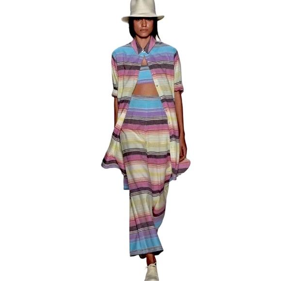 Mara Hoffman 2015 Collection Multi Color High Rise Striped Wide Leg Pant Size 8 - Picture 2 of 10